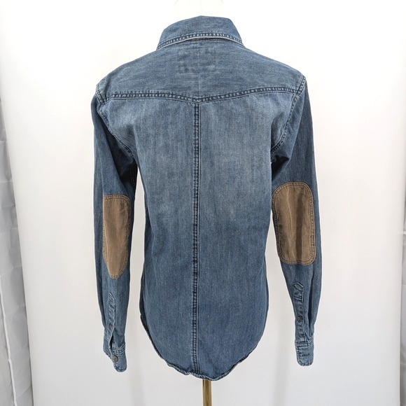 Cotton On‎ Denim Button Down Shirt Corduroy Elbow Patches Western Granola Sz S - Picture 3 of 7